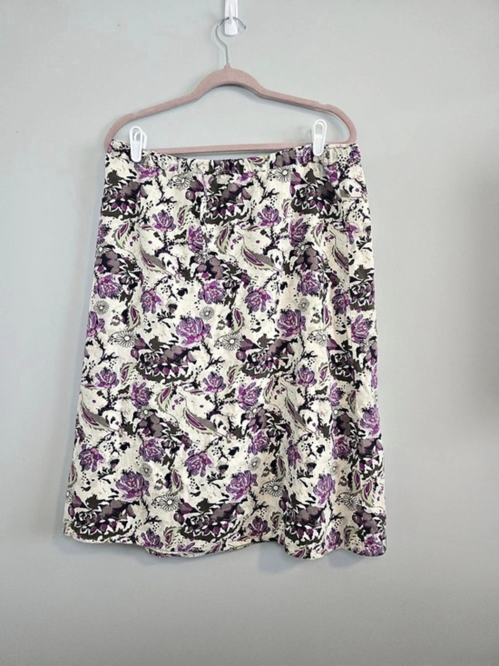 Christopher & Banks Purple Floral Linen Rayon A-Line Midi Skirt XL